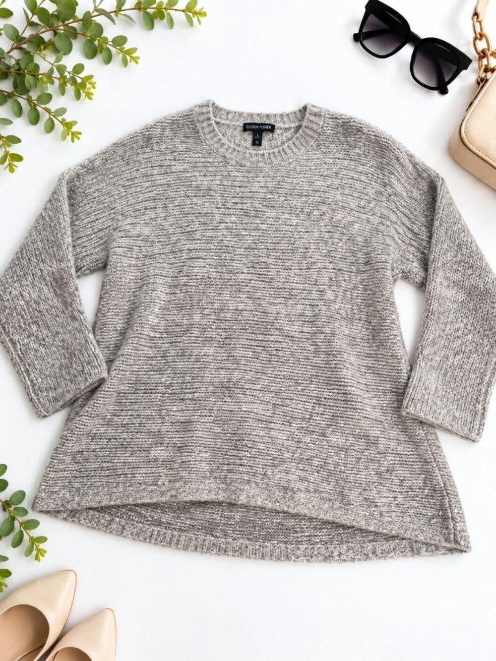 Eileen Fisher Womens Oversized Sweater Gray Wool Blend Size S/P Asimetrical